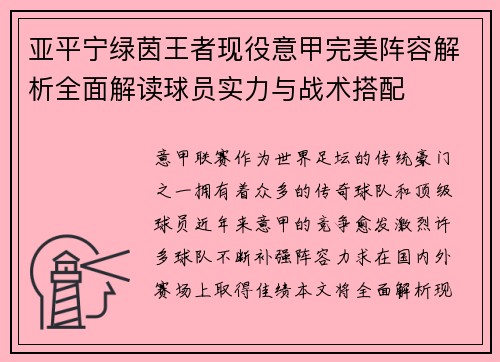 亚平宁绿茵王者现役意甲完美阵容解析全面解读球员实力与战术搭配