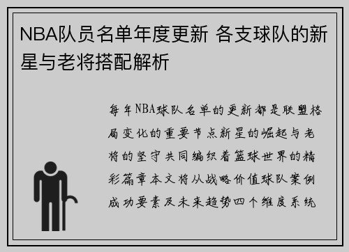 NBA队员名单年度更新 各支球队的新星与老将搭配解析