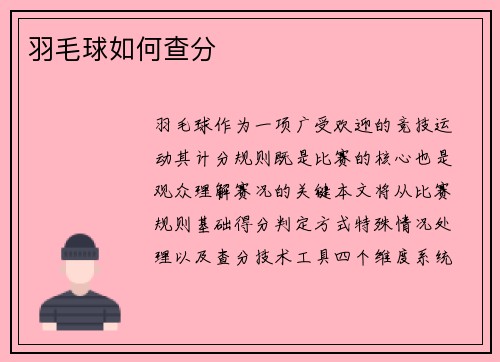 羽毛球如何查分