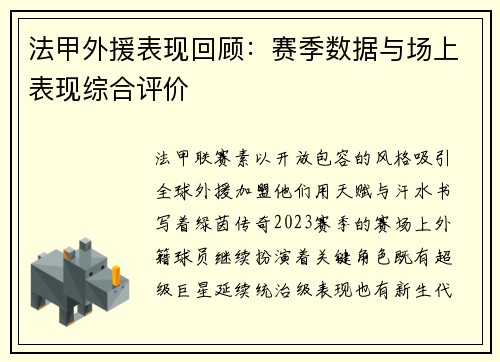 法甲外援表现回顾：赛季数据与场上表现综合评价